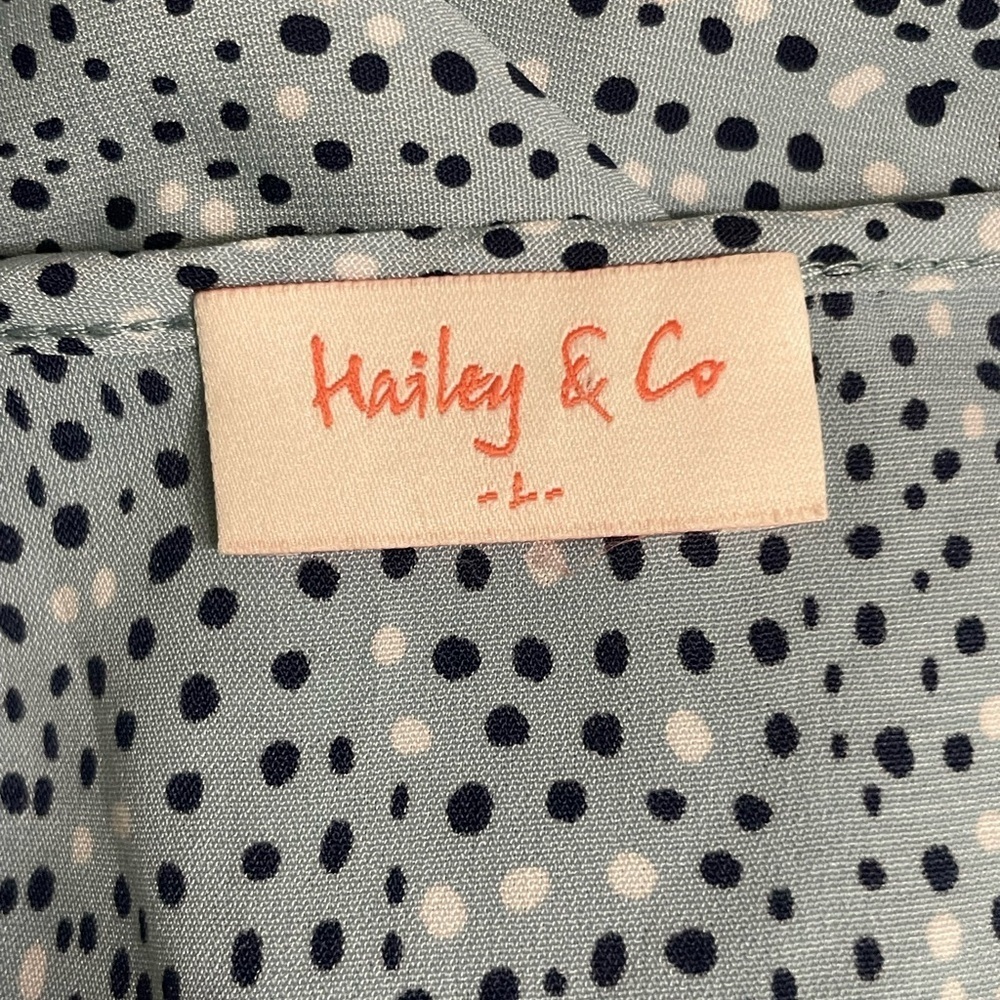 Hailey & Co Blue and White Dots, Pleated Ruched Midi Dress, Sz L - Picture 9 of 9